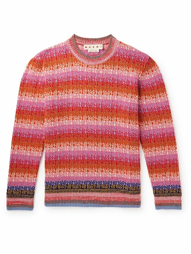 Photo: Marni - Logo-Jacquard Striped Wool Sweater - Pink