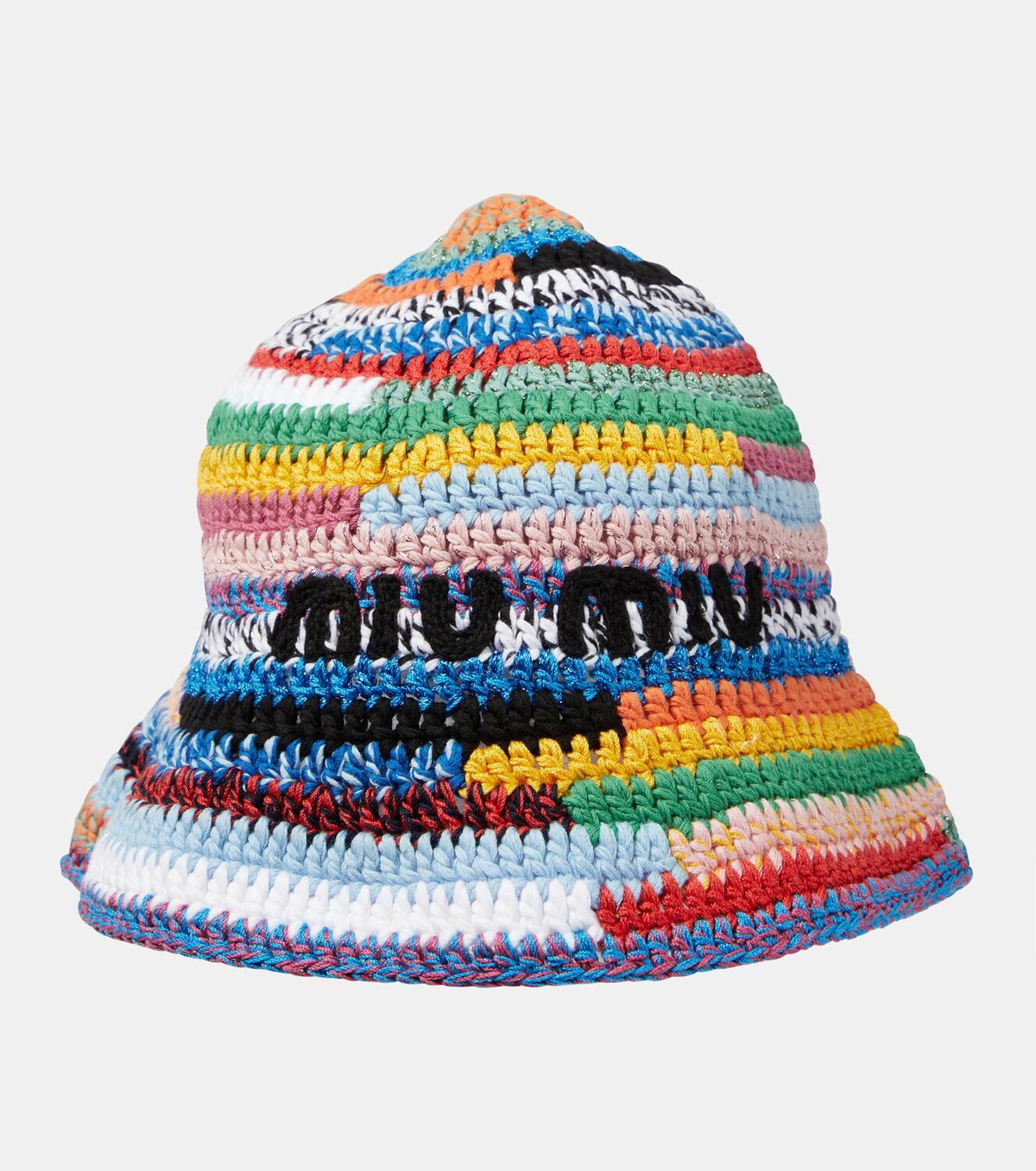 MIU MIU Crochet-Knitted Bucket Hat Miu Miu Logo Embroidered Crochet-Knitted Bucket Hat in Brown  main image 2