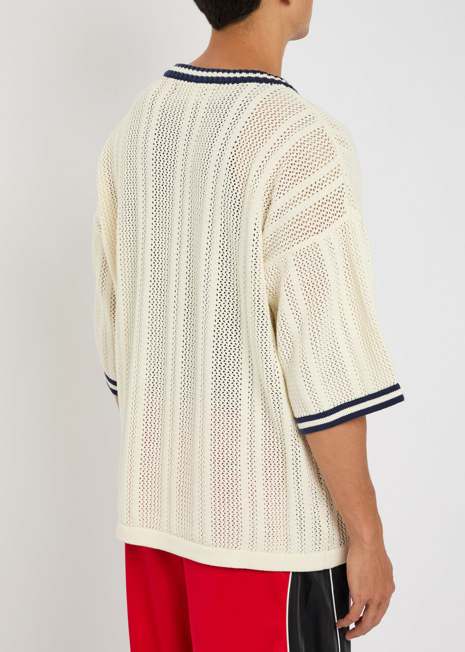 Nahmias Intarsia Open-knit Cotton Shirt Ivory