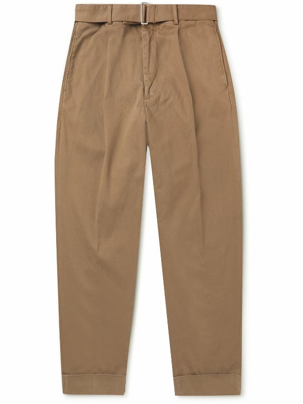 Photo: Officine Générale - Tapered Belted Stretch Cotton-Blend Twill Suit Trousers - Brown