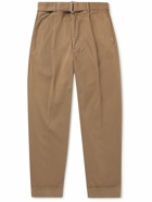 Officine Générale - Tapered Belted Stretch Cotton-Blend Twill Suit Trousers - Brown