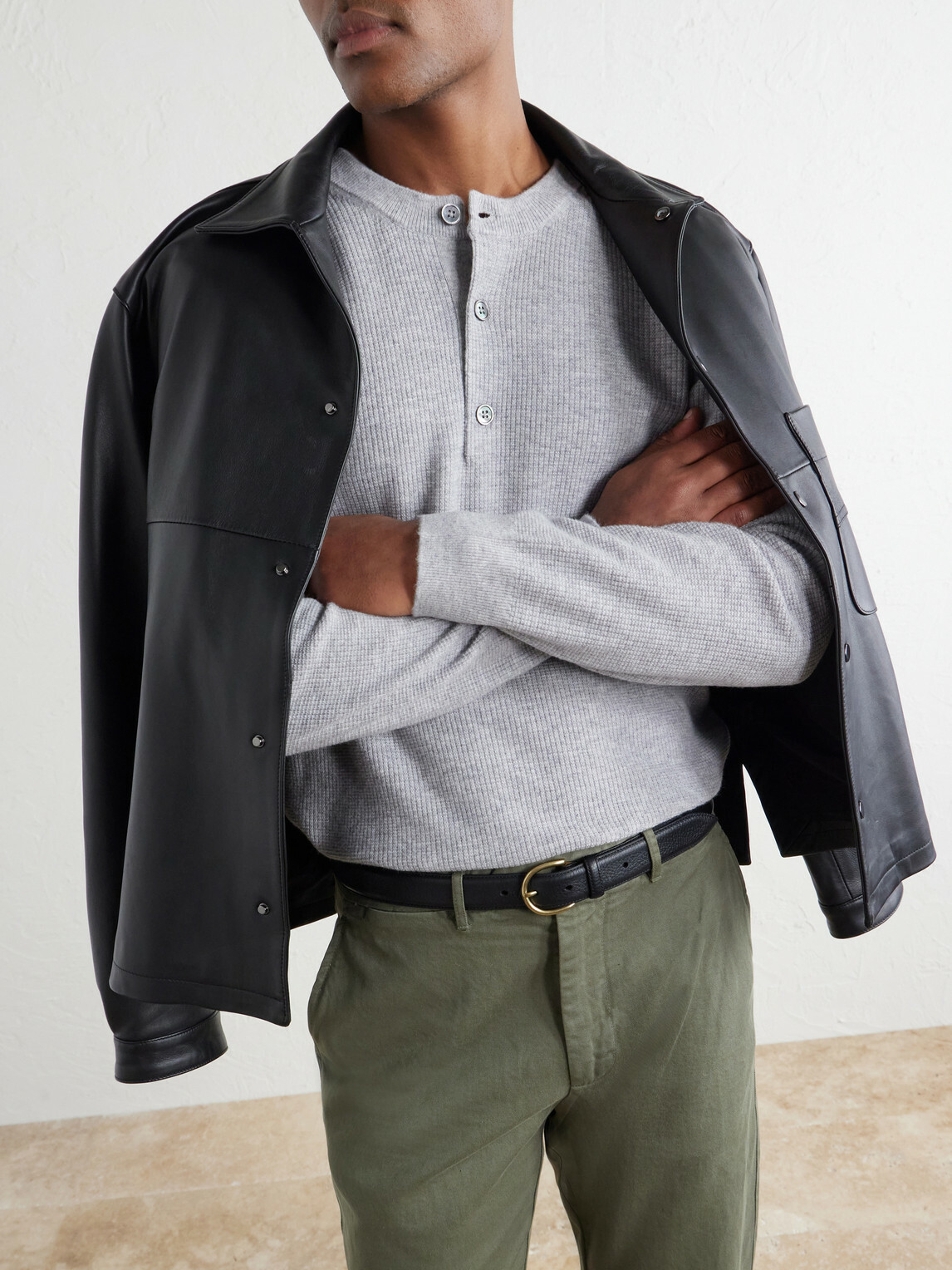 Hartford - Wool and Cashmere-Blend Waffle Henley Sweater - Gray