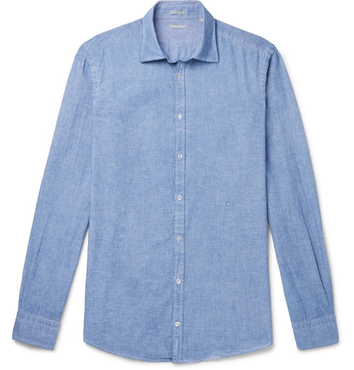 Photo: Massimo Alba - Genova Slim-Fit Pinstriped Cotton and Linen-Blend Shirt - Blue
