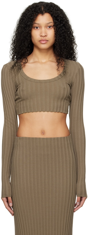 Photo: COTTON CITIZEN Taupe Capri Crop Long Sleeve T-Shirt