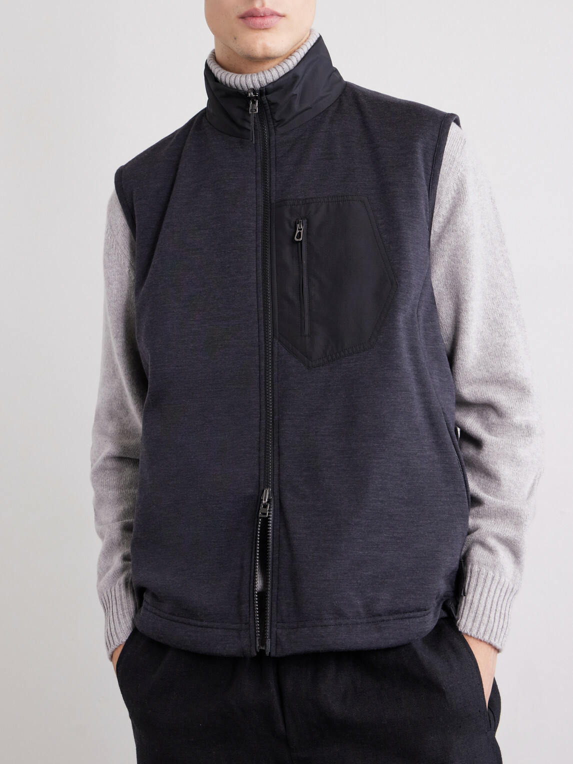 SEASE - Explorer Reversible Padded Wool-Blend Jersey and Micro-Ripstop Gilet - Gray