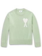 AMI PARIS - Logo-Intarsia Organic Cotton and Wool-Blend Sweater - Green