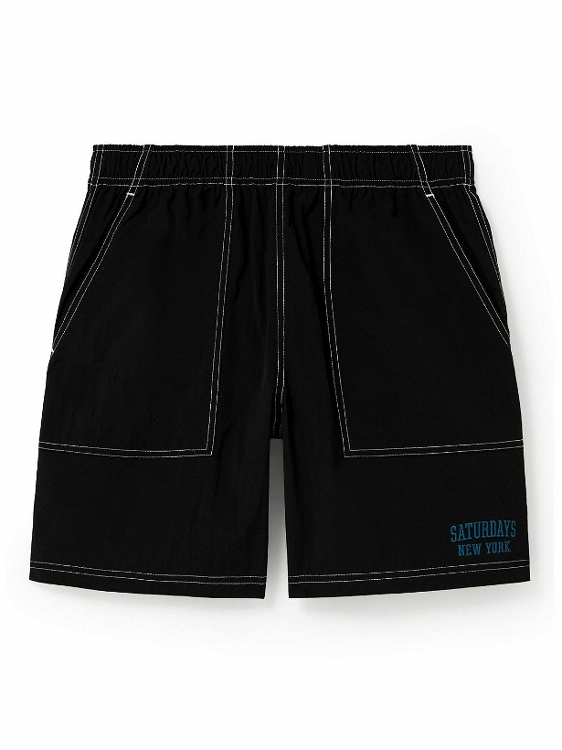 Photo: Saturdays NYC - Nathan Straight-Leg Logo-Embroidered Nylon Shorts - Black