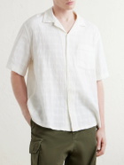 Corridor - Convertible-Collar Checked Cotton Shirt - White