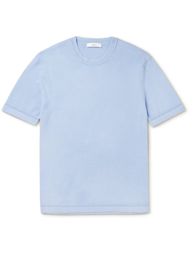 Photo: Mr P. - Slim-Fit Knitted Organic Cotton T-Shirt - Blue