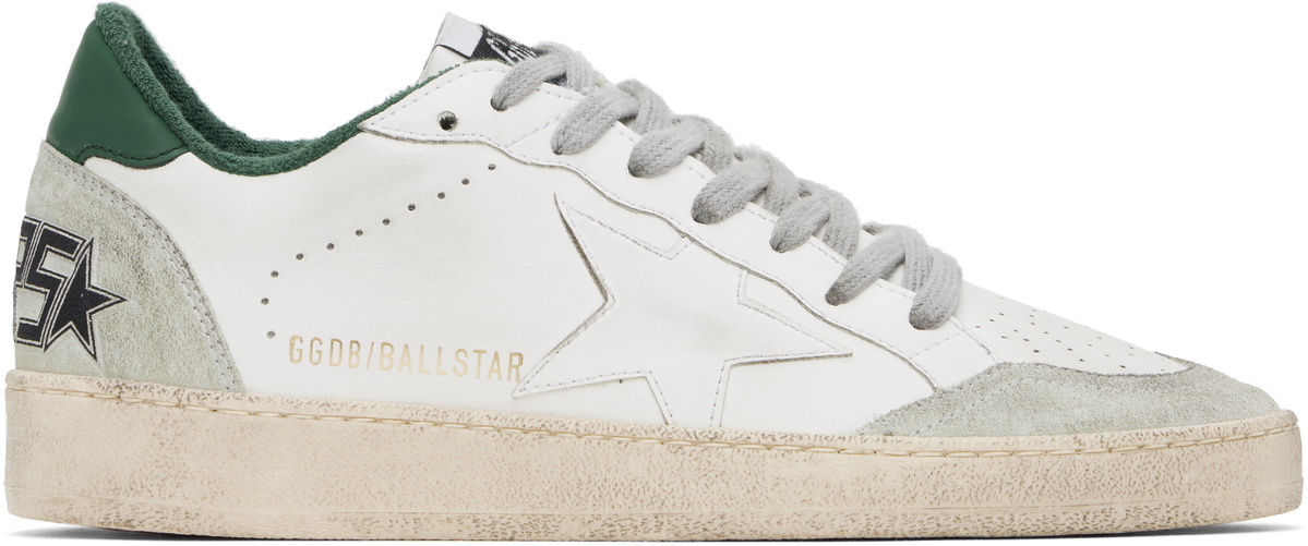 Golden Goose White & Green Ball Star Sneakers
