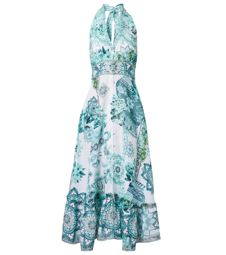 Photo: Camilla Embellished ruffled halterneck linen midi dress