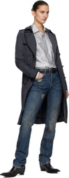AARON ESH Navy Nylon Trench Coat
