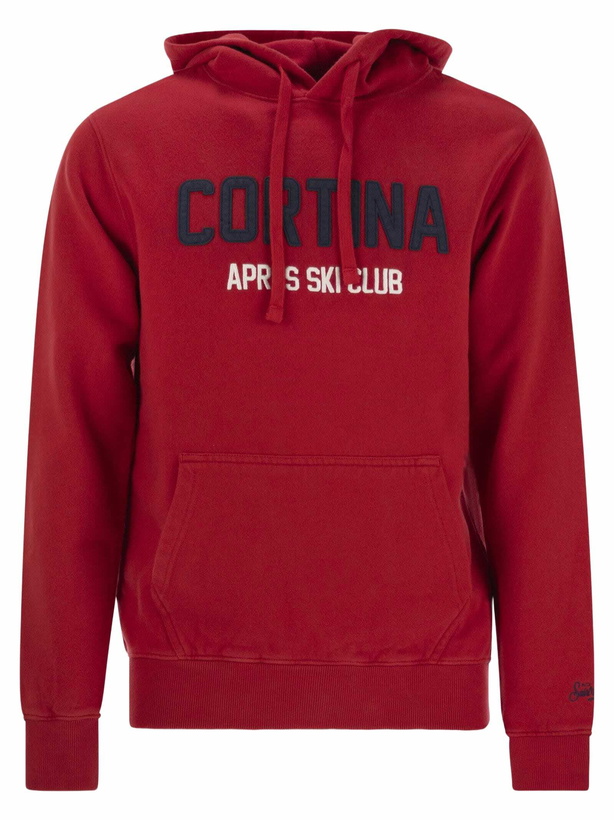 Photo: MC2 Saint Barth Mens Red Tribeca Sweatshirt With Cortina Apres Ski Club Logo Embroidery
