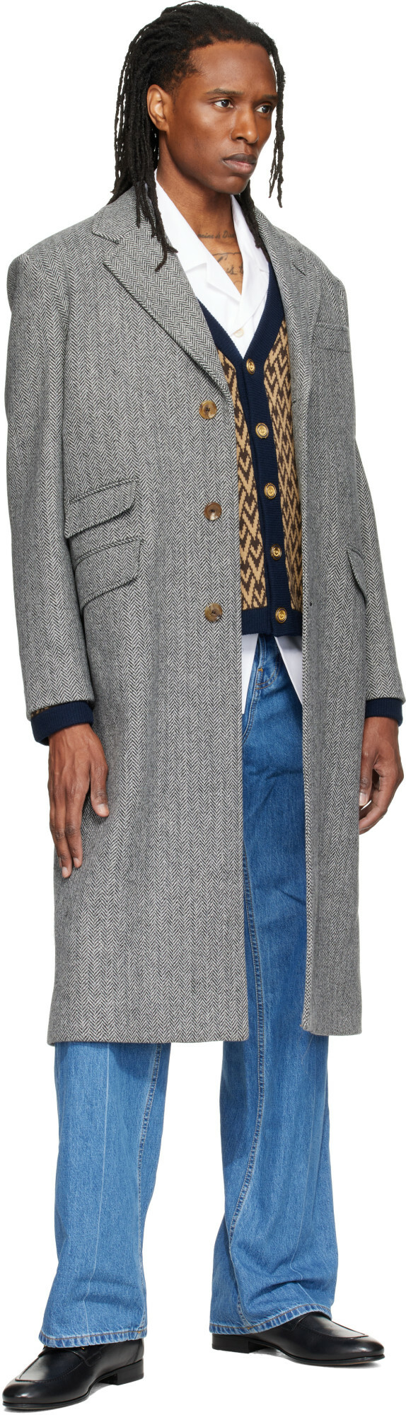 Valentino Gray Wool Herringbone Coat