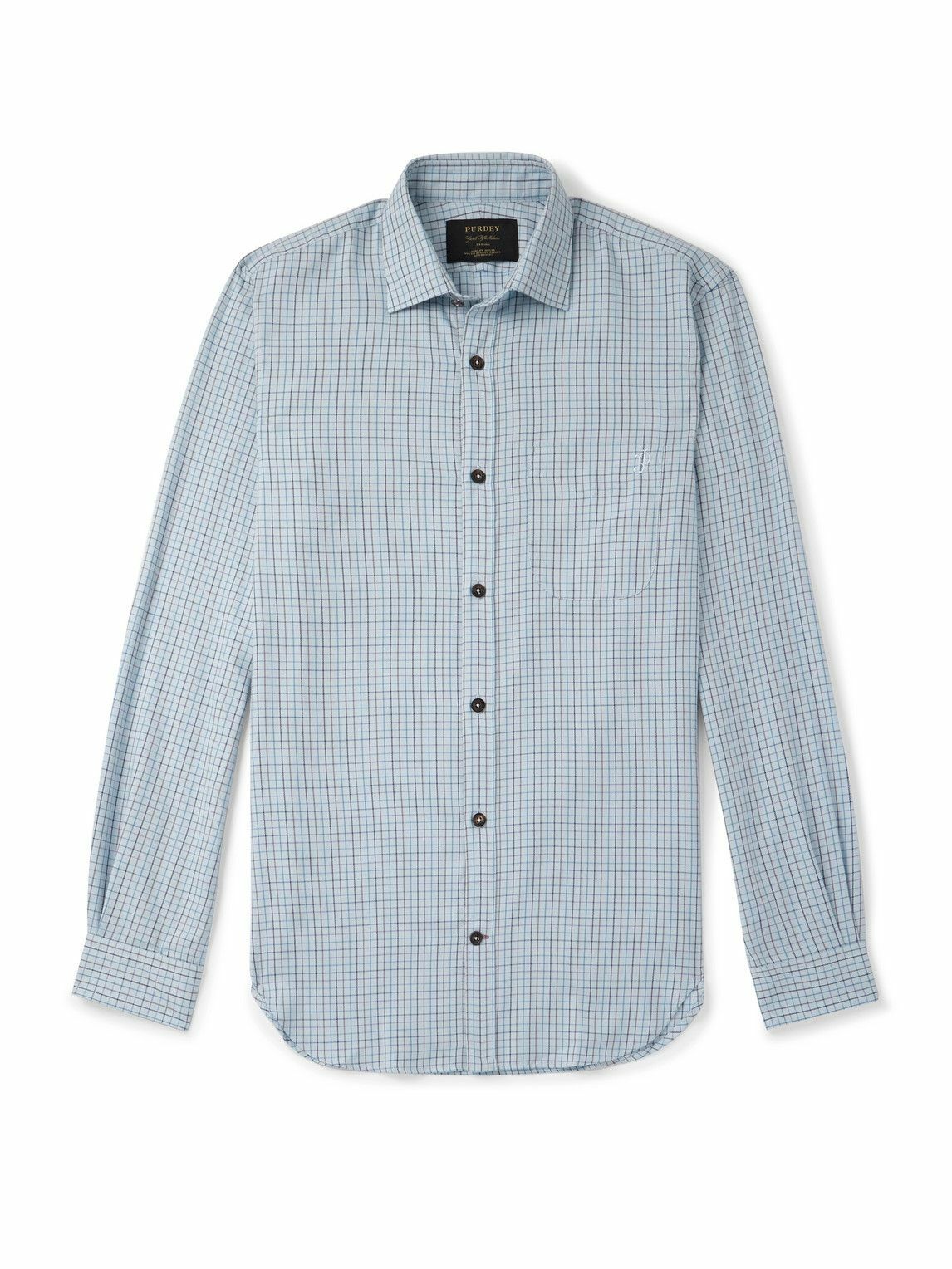 Purdey - Checked Cotton and Cashmere-Blend Shirt - Blue