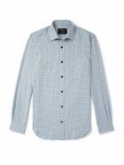 Purdey - Checked Cotton and Cashmere-Blend Shirt - Blue