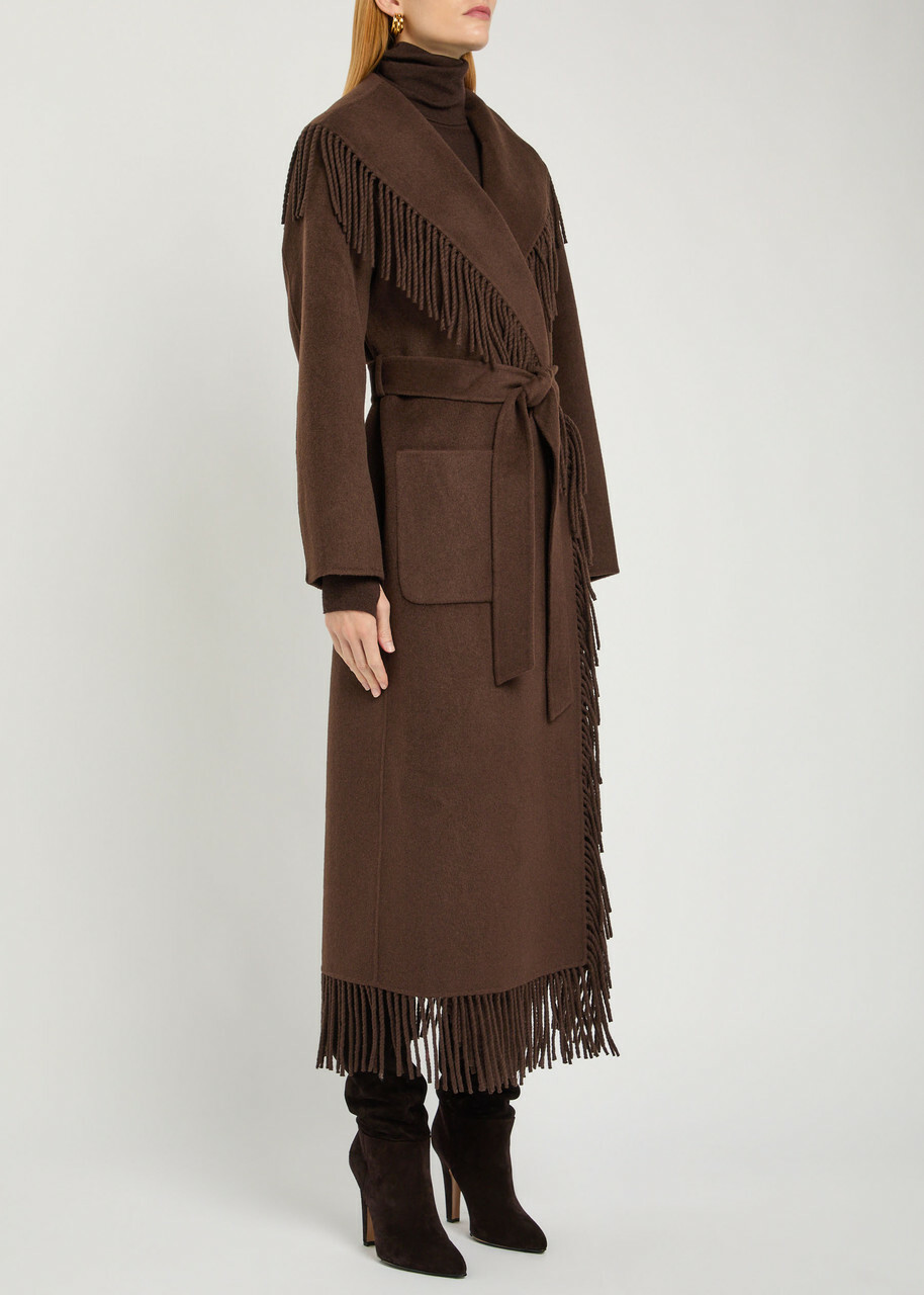 Simkhai Carrie Fringed Wool-blend Coat Chocolate