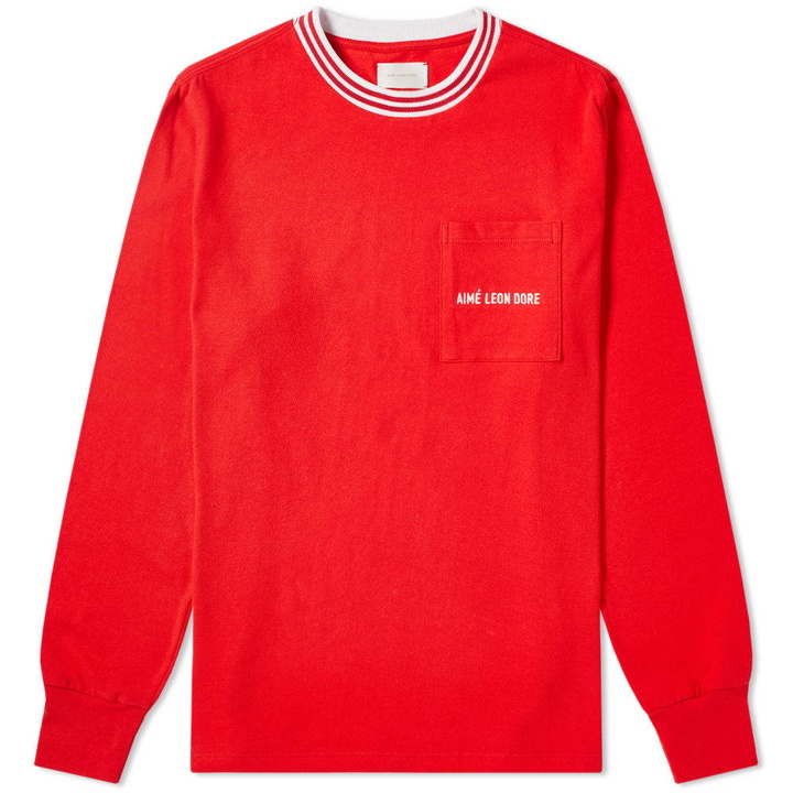 Photo: Aim&eacute; Leon Dore Long Sleeve Logo Ribbed Collar Tee Mineral Red