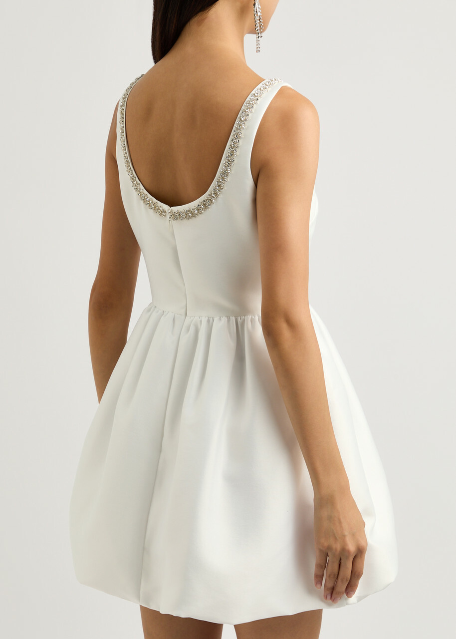 self portrait white taffeta diamante trim mini dress Self-Portrait White Taffeta Diamante Trim Mini Dress M Self-Portrait