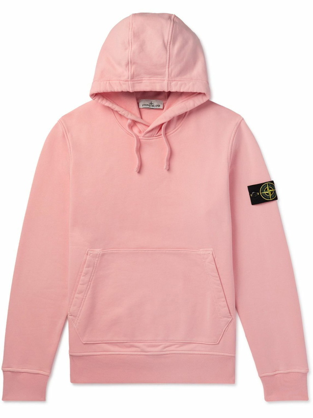 Photo: Stone Island - Garment-Dyed Logo-Appliquéd Cotton-Jersey Hoodie - Pink
