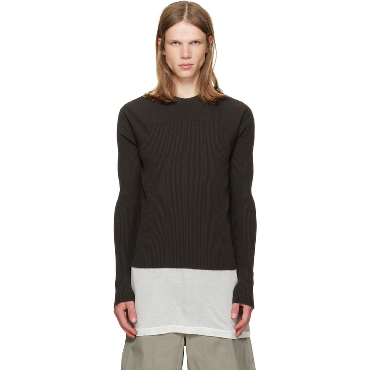 Photo: Rick Owens Brown Tower Ribbed Geo Sweater