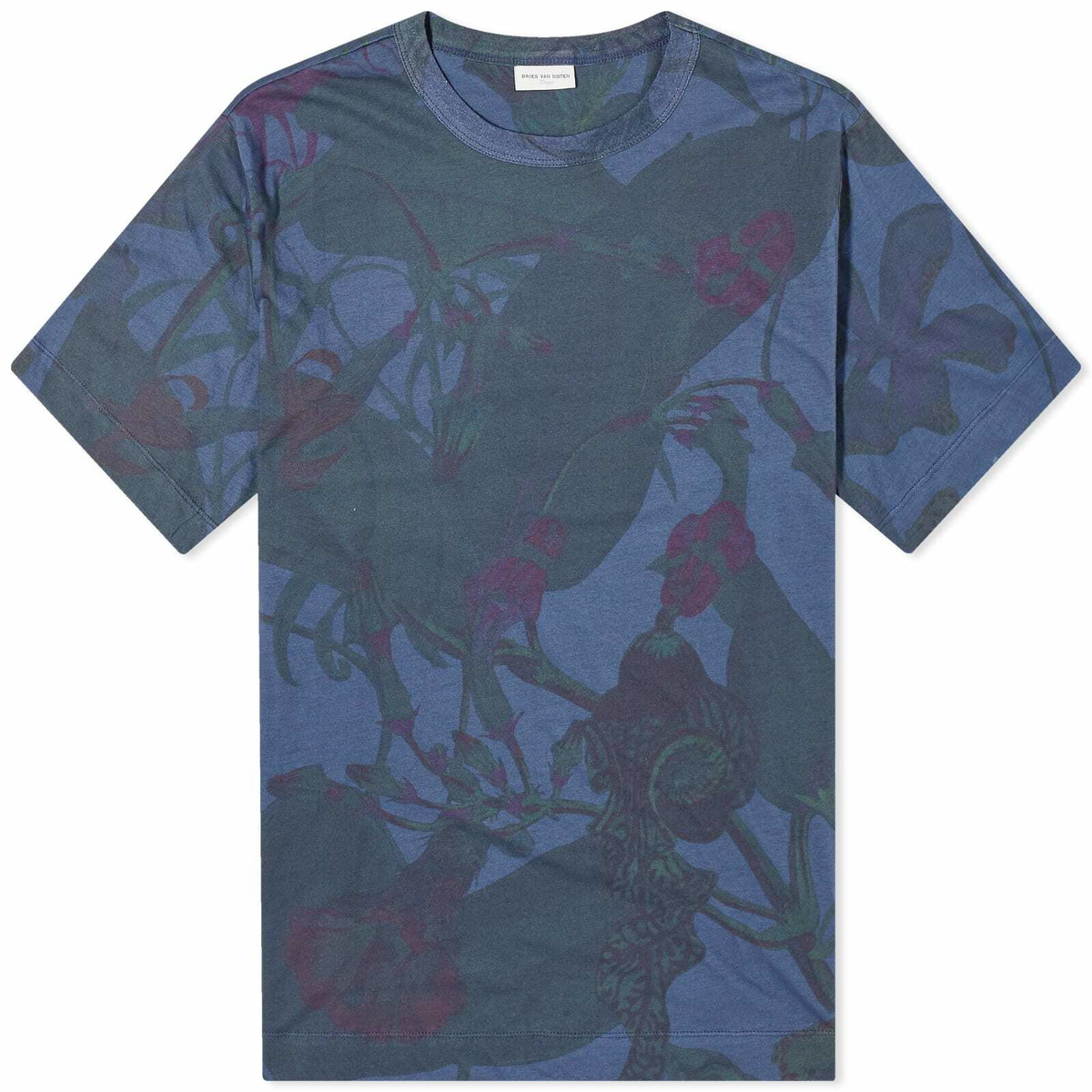 Dries Van Noten Men's Habba Floral Print T-Shirt in Indigo Dries