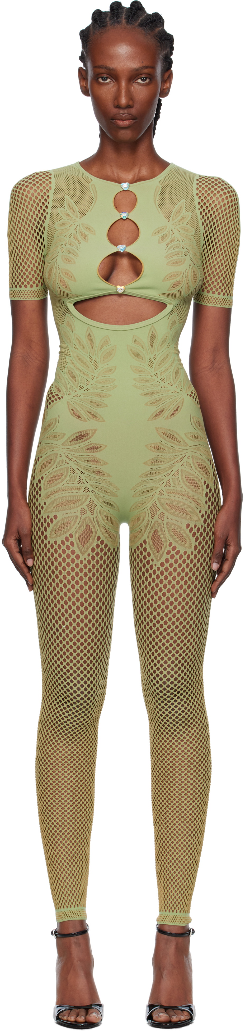 Poster Girl Green Dinero Leaves Cut Out Playsuit Jumpsuit