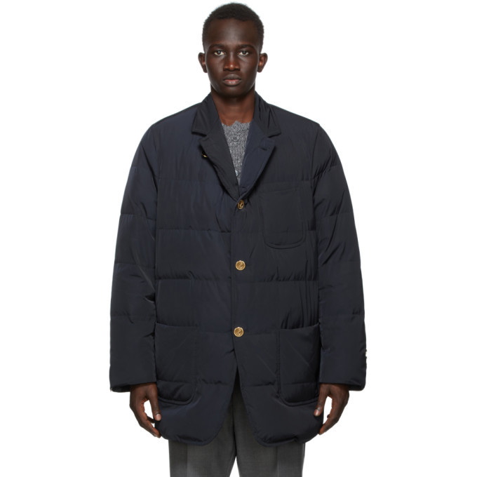 Photo: Thom Browne Navy Down Oversized RWB Stripe Sack Jacket