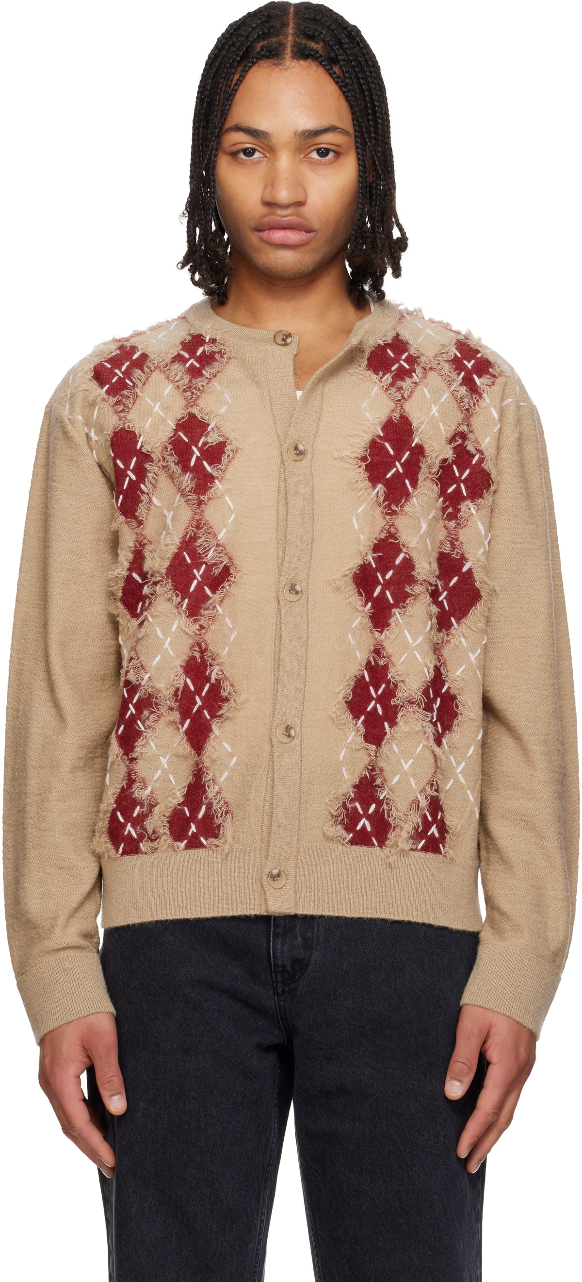 Solid Homme Beige Argyle Roundneck Cardigan