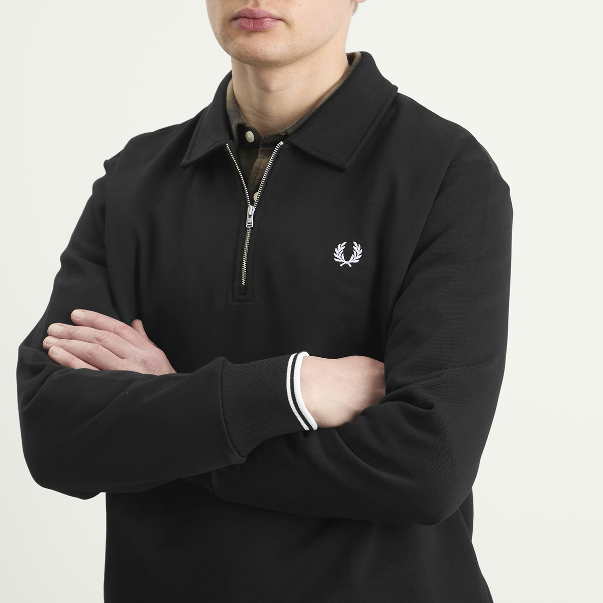 Fred Perry Men's Half Zip Collared Sweatshirt in Black