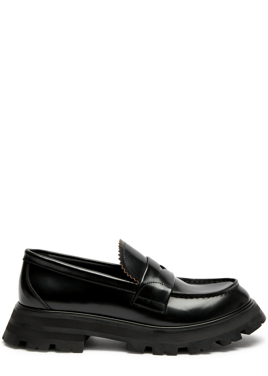 Alexander Mcqueen Wander Glossed Leather Penny Loafers Black
