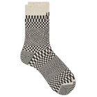 RoToTo Warped Checker Crew Sock in Black