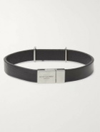 SAINT LAURENT - Logo-Detailed Burnished Silver-Tone and Leather Bracelet - Black