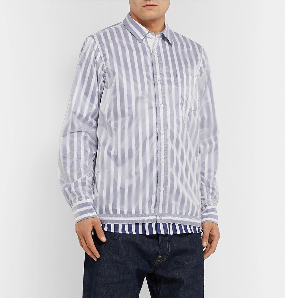 Sacai - Layered Nylon and Striped Cotton-Poplin Shirt - Blue Sacai