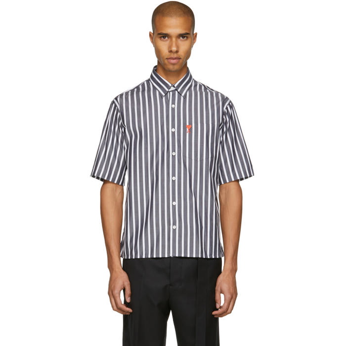 Photo: AMI Alexandre Mattiussi Black and White Striped Ami de Coeur Shirt 