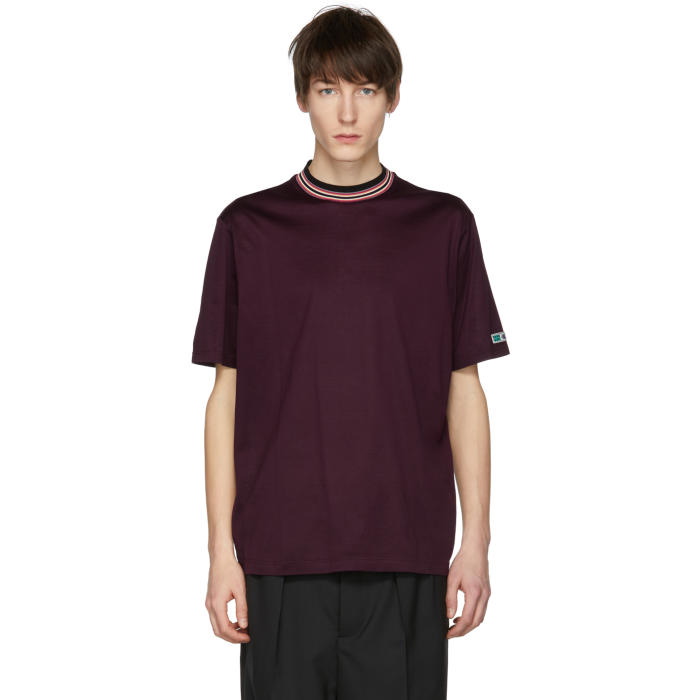 Photo: Lanvin Burgundy Contrast Mock Neck T-Shirt 