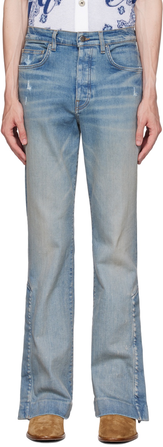 AMIRI: Blue Stacked Flared Jeans | SSENSE