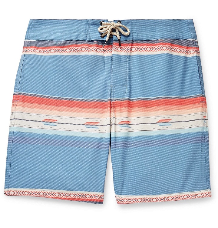 Photo: Faherty - Mid-Length Striped Swim Shorts - Blue