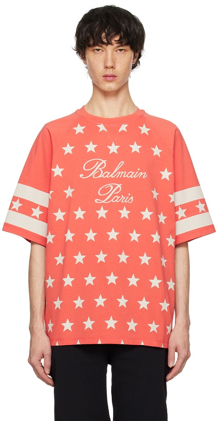 Photo: Balmain Red Signature Stars T-Shirt