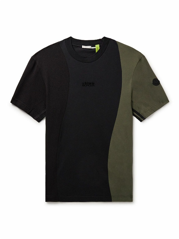Photo: Moncler Genius - adidas Originals Logo-Appliquéd Panelled Cotton-Piqué and Jersey T-Shirt - Black
