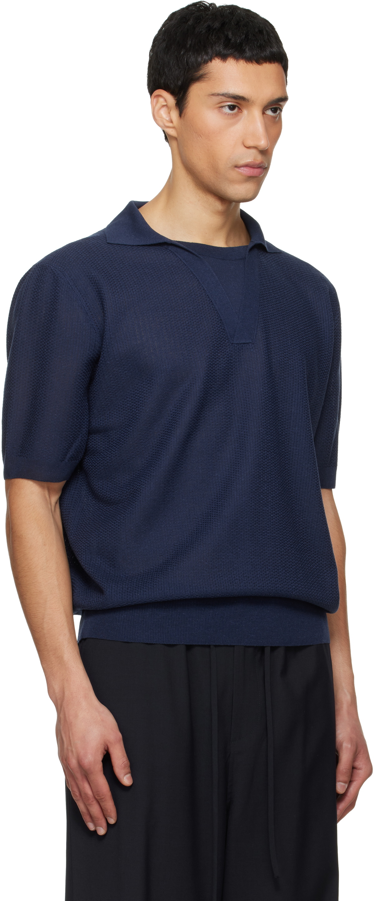 LE17SEPTEMBRE Navy Layered Neck Knit Polo