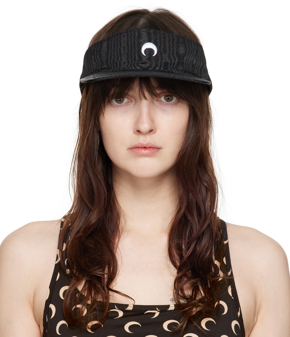 Marine Serre Black Visor with White Moon Accent MARINE SERRE Marine Serre Sun Visor Regenerated Moire Visor  main image 4