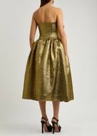 Self-portrait Bow Strapless Metallic Cloqué Midi Dress Gold