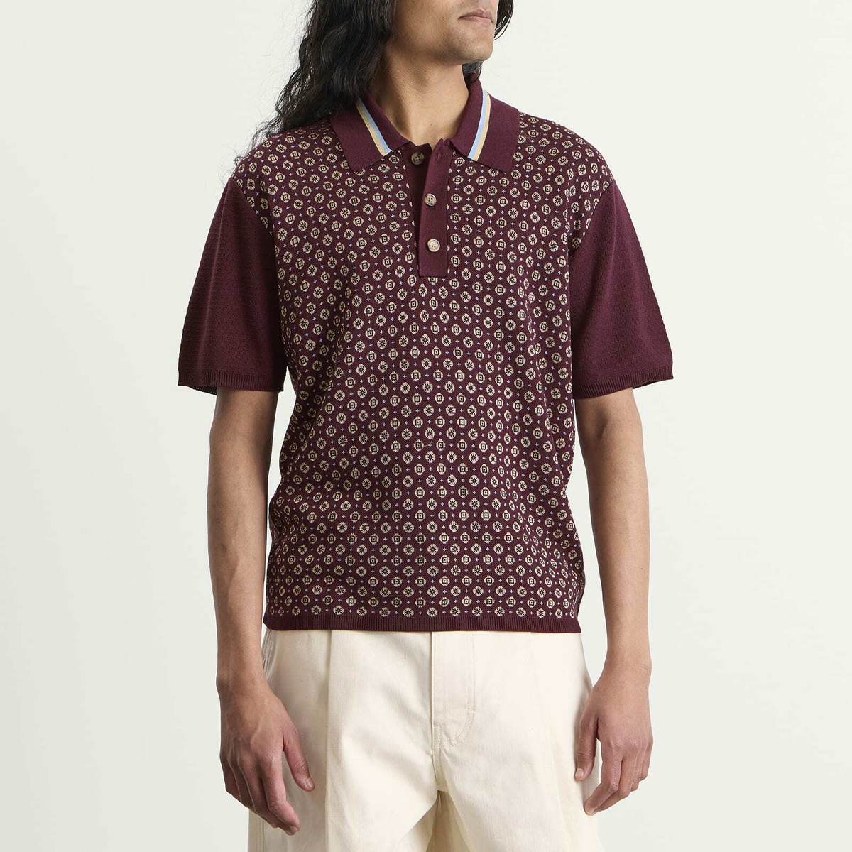 Drôle de Monsieur Men's Jacquard Polo Shirt in Dark Red