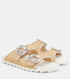 Roger Vivier Slidy Viv' leather-trimmed raffia slides