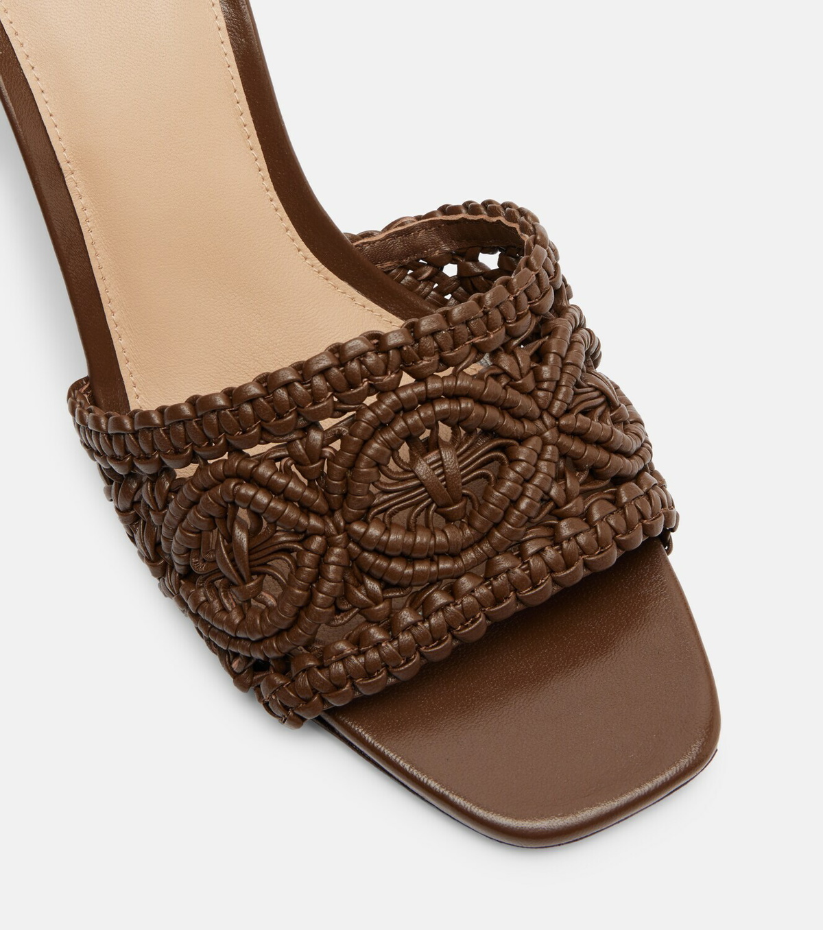 Veronica Beard Ellen macramé leather wedge mules