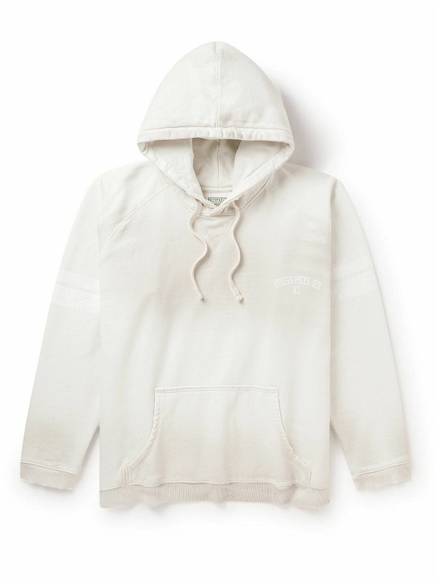 Photo: Guess USA - Distressed Printed Cotton-Jersey Hoodie - Neutrals