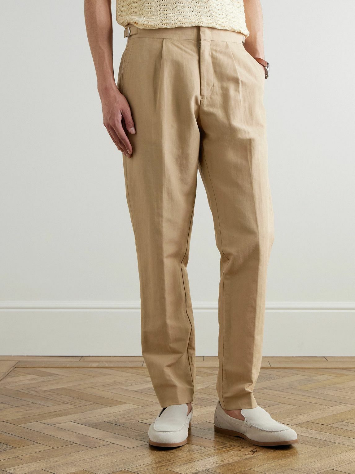 Orlebar Brown - Carsyn Tapered Pleated Linen and Cotton-Blend Trousers - Neutrals