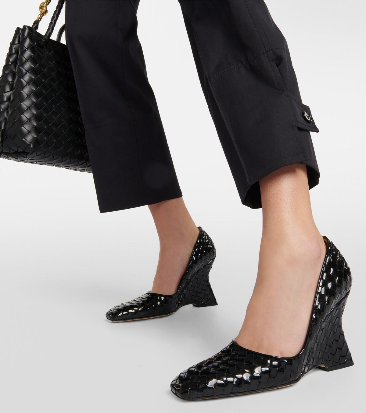 【新品・未使用・BOTTEGA VENETA】黒 キルティング ハイヒール　38 Bottega Veneta Black Quilted Leather Square Metal Cap Toe