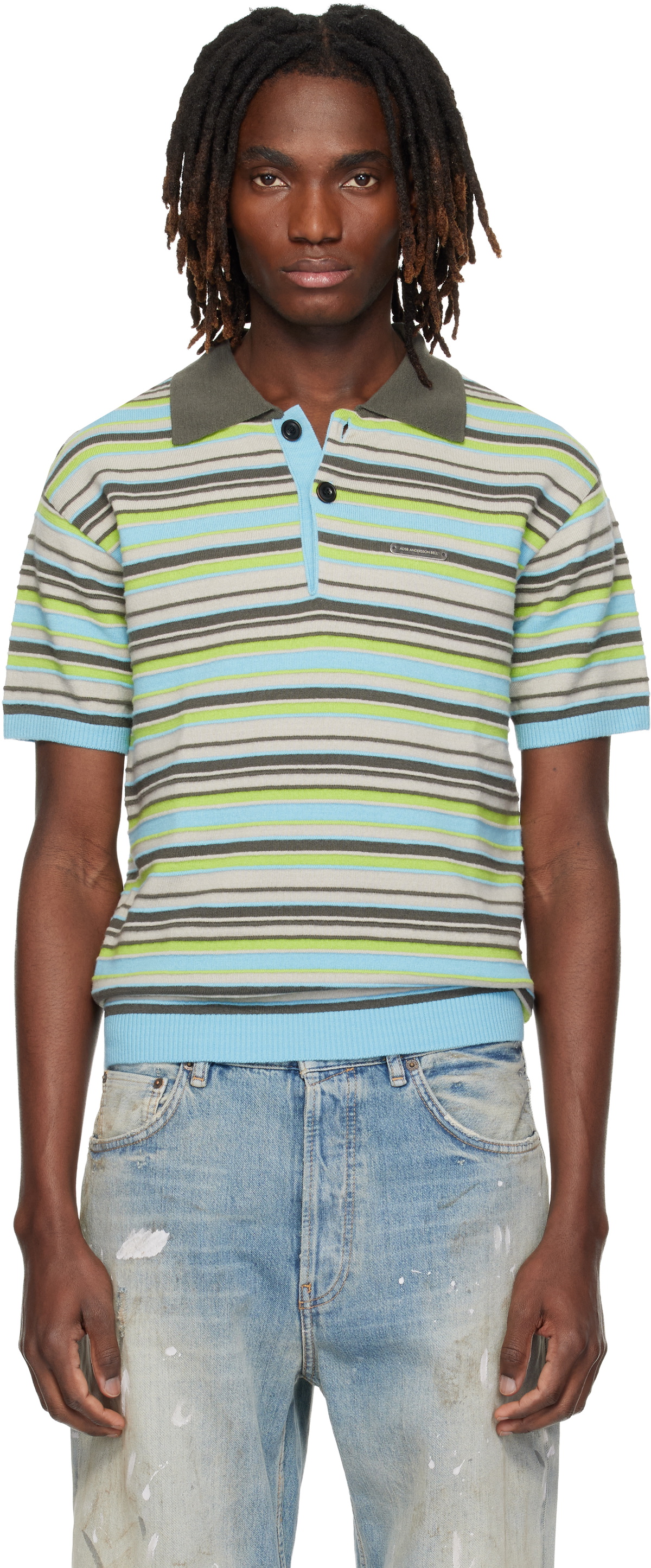 Andersson Bell Blue & Green Stripe Wool Polo